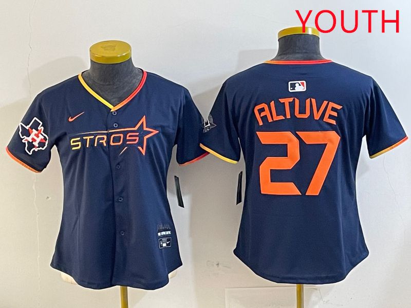 Youth Houston Astros #27 Altuve Drak Blue Three generations Joint Name 2025 Nike MLB Jersey style 4109->youth mlb jersey->Youth Jersey